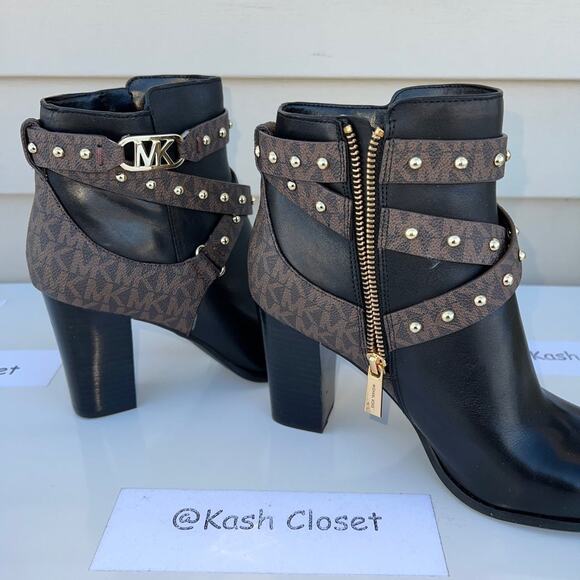 Michael Kors Kincaid Studded Logo Ankle Boot Black Brown Multi - Picture 3 of 10